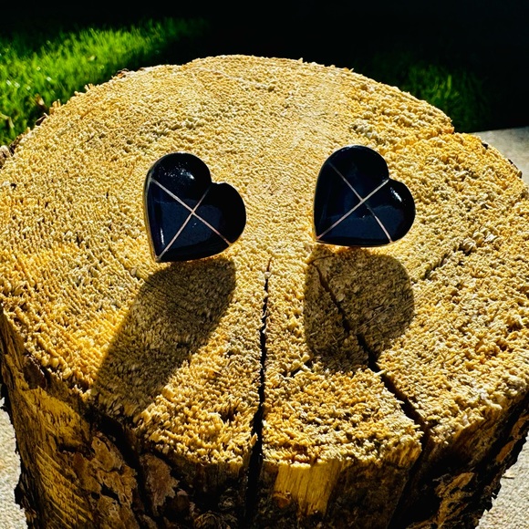 Southwestern Inspired Sterling Silver and Lapis Heart Earrings - Post Style - Picture 11 of 14